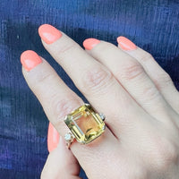 Glamorous Retro Citrine Cocktail Ring with Diamond Accents