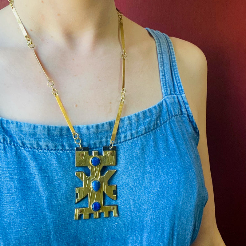 Brilliant Mixed Metal & Lapis Brutalist Necklace