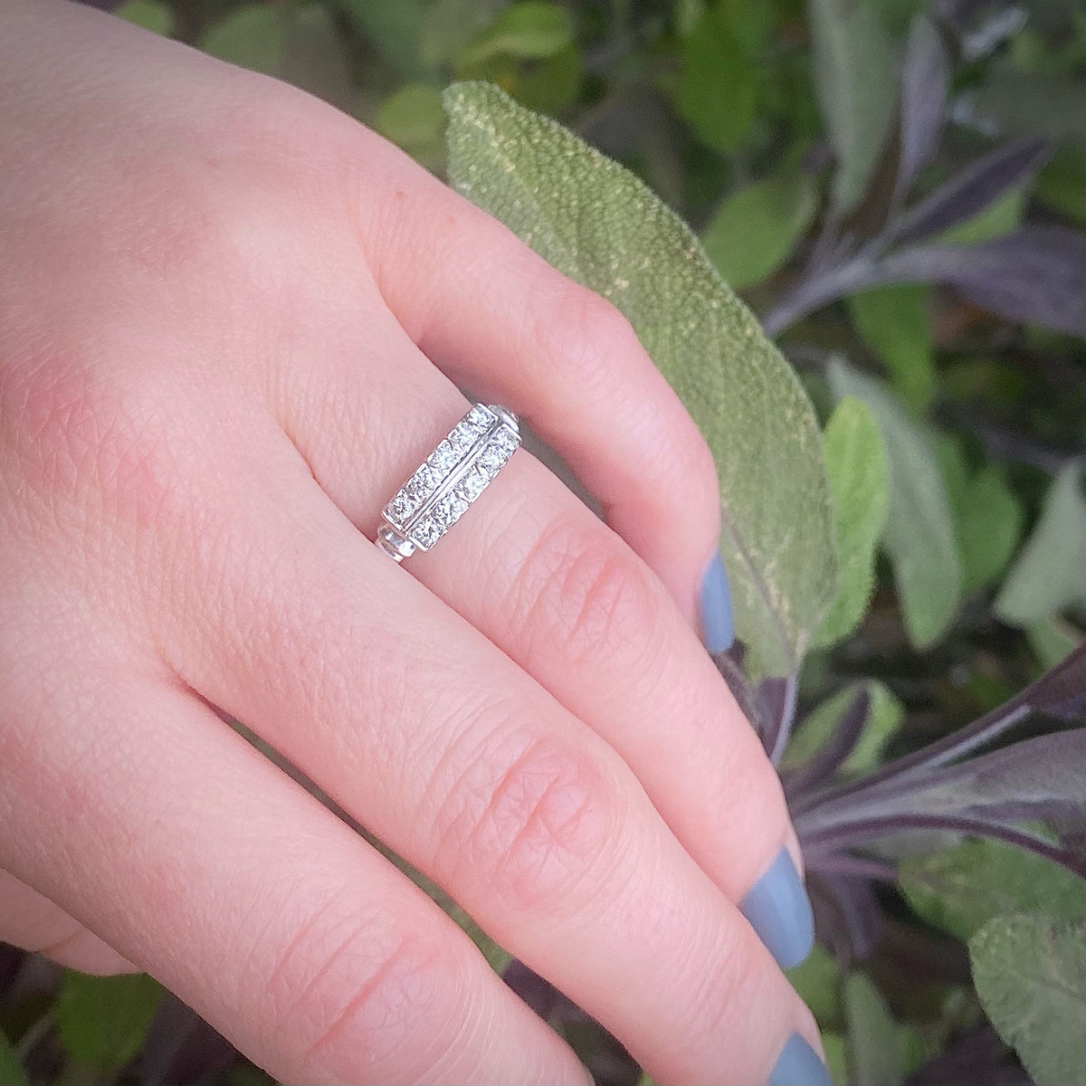 Double Row Diamond White Gold Wedding Band