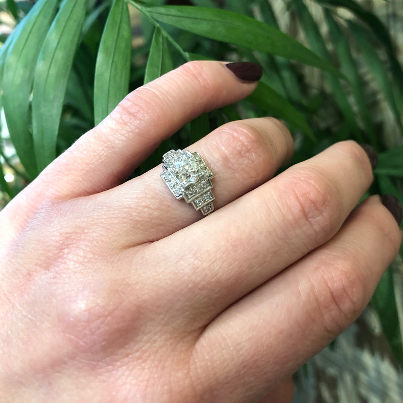 Deco Platinum OMC Diamond Step Side Engagement Ring
