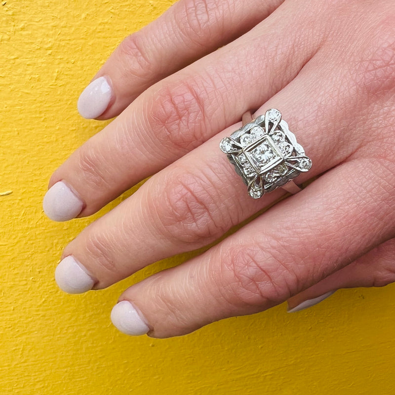 Fab 1940's Square Diamond Set Ring