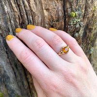 Golden Citrine Solitaire in Feathered Gold Setting