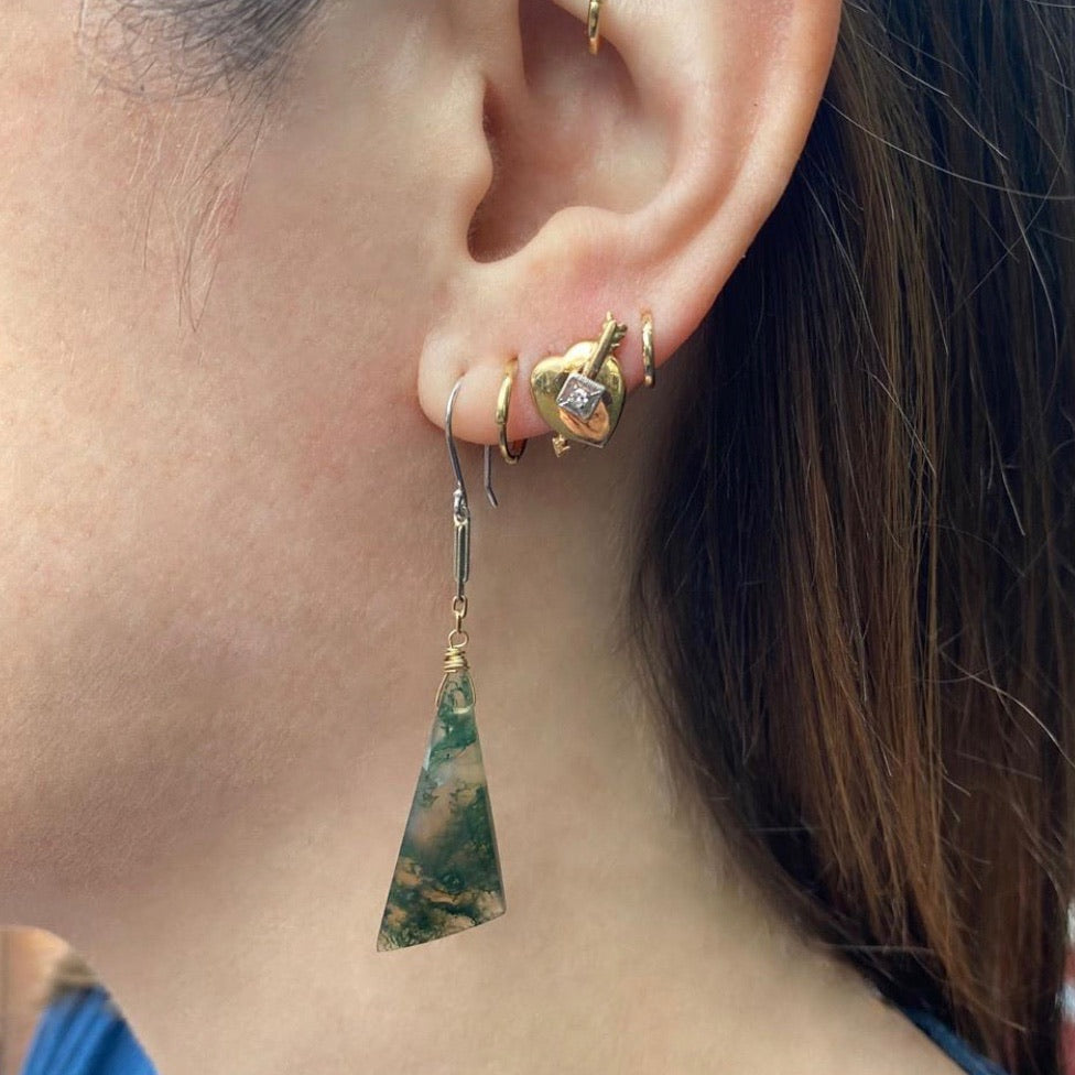 Moss Agate Triangles on Two Tone Links Earrings by brunet