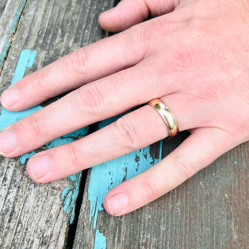 Substantial Gold Wedding Band with Stepped Edges