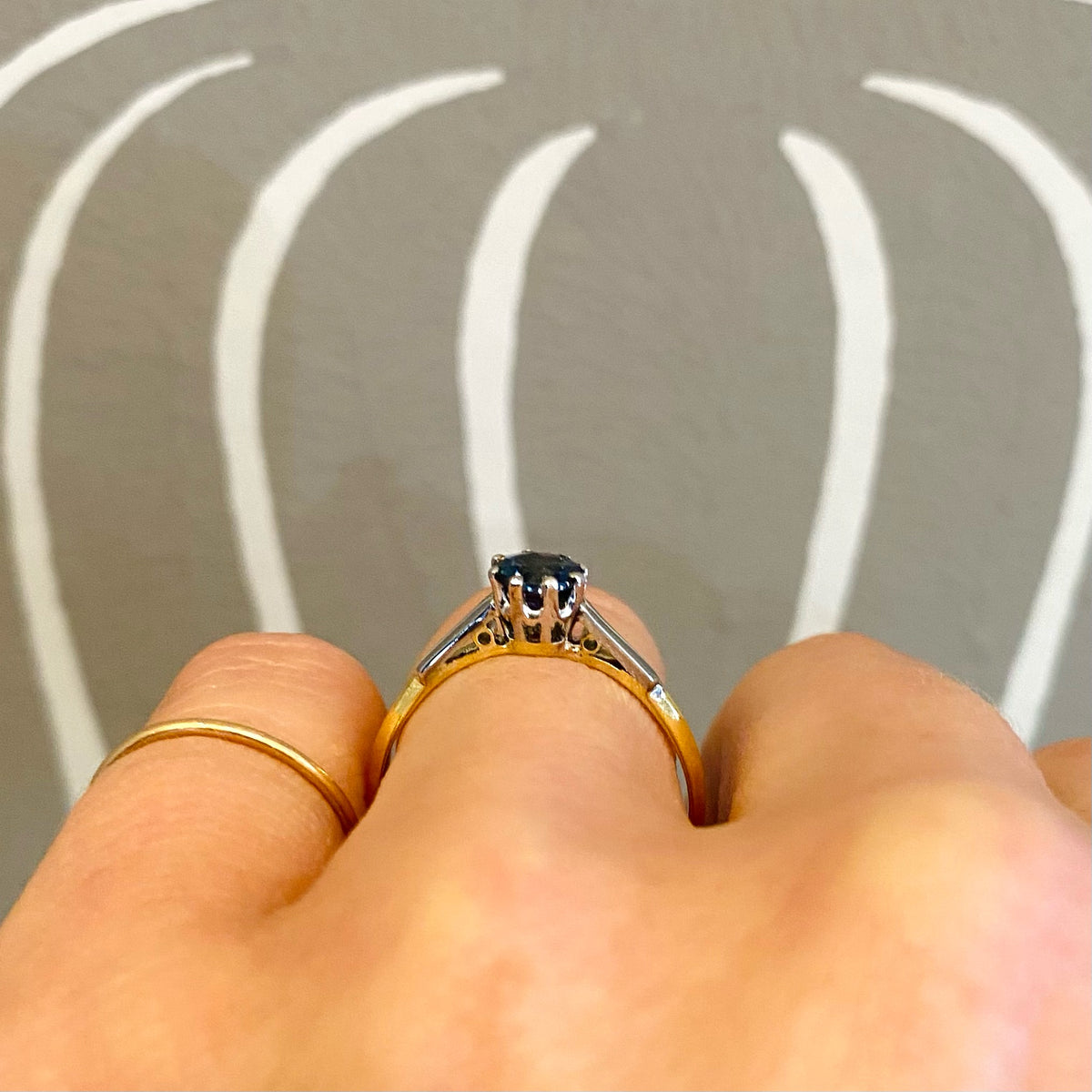 Moody Midnight Blue Sapphire Two Tone Solitaire Ring