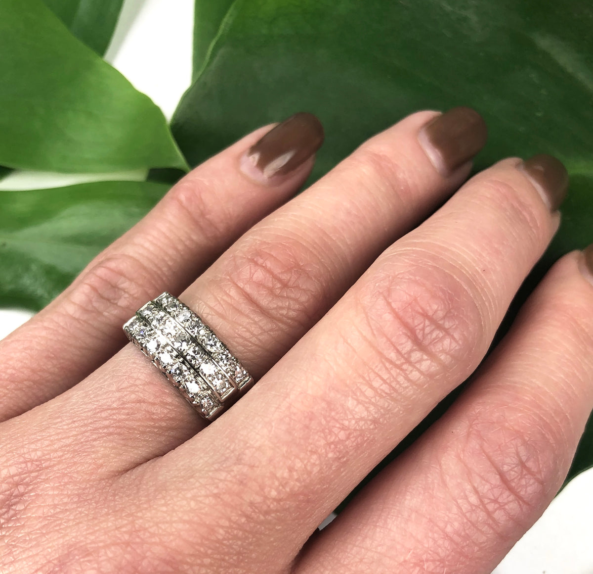 Retro Platinum Triple Row Diamond Band