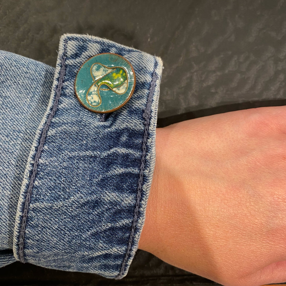 Artisan Aquatic Motif Enamel on Copper Cufflinks