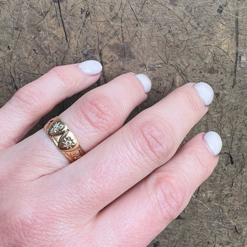Two Star Set Diamond Hearts Mizpah Ring
