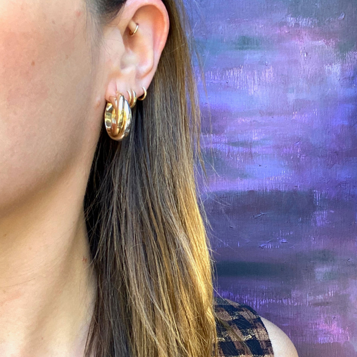Tri Colored Twisted Tubes Hoop Earrings