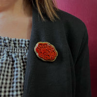 Chinese Cinnabar Flower Brooch in Brass
