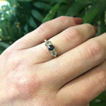 Old Mine Diamond and Sapphire Three Stone Ring