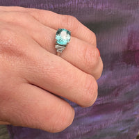 Stunning Cushion Cut Blue Zircon in Platinum Ring