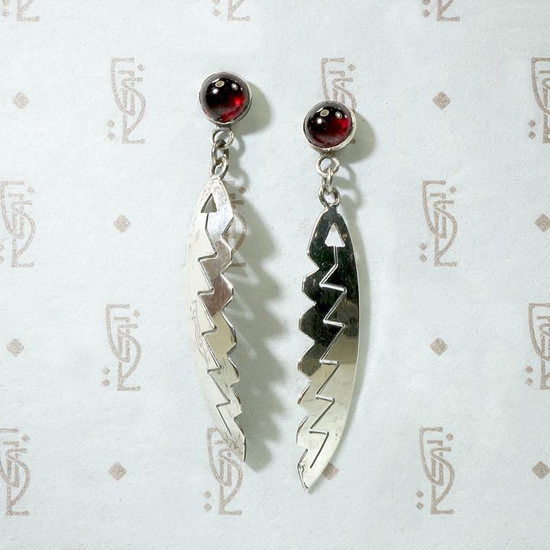 Feather & Arrow Silver Earrings with Garnets