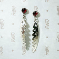 Feather & Arrow Silver Earrings with Garnets