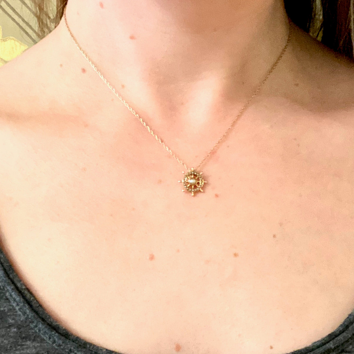 Ship's Wheel Conversion Pendant in Gold and Pearls