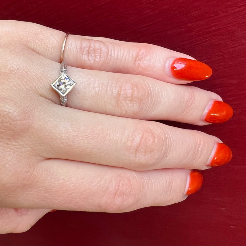 Exquisite Engraved Platinum & Diamond Engagement Ring