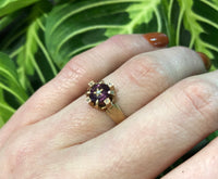 Engraved Amethyst and Rose Gold Victorian Ring