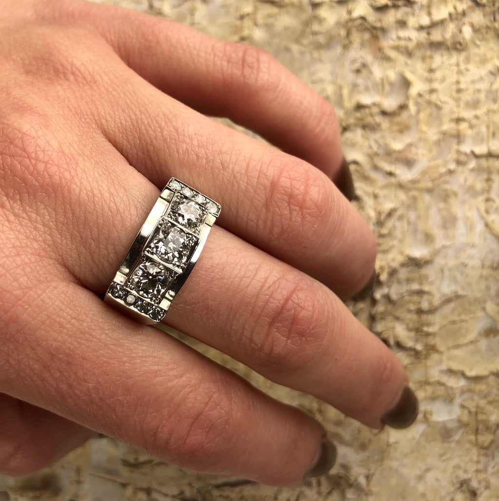 Impressive Platinum Diamond Retro Ring - Gem Set Love