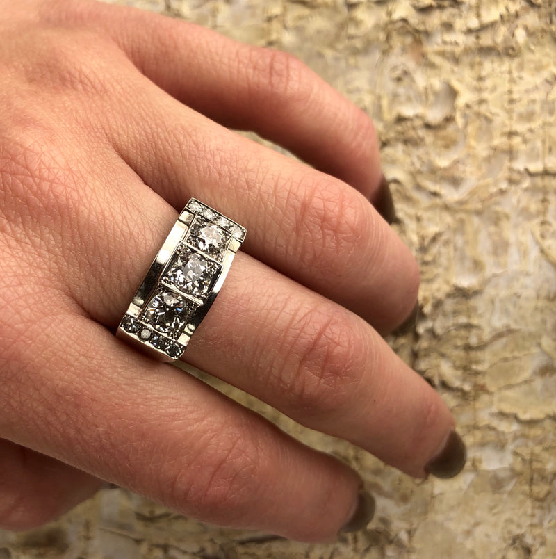 Impressive Platinum Diamond Retro Ring