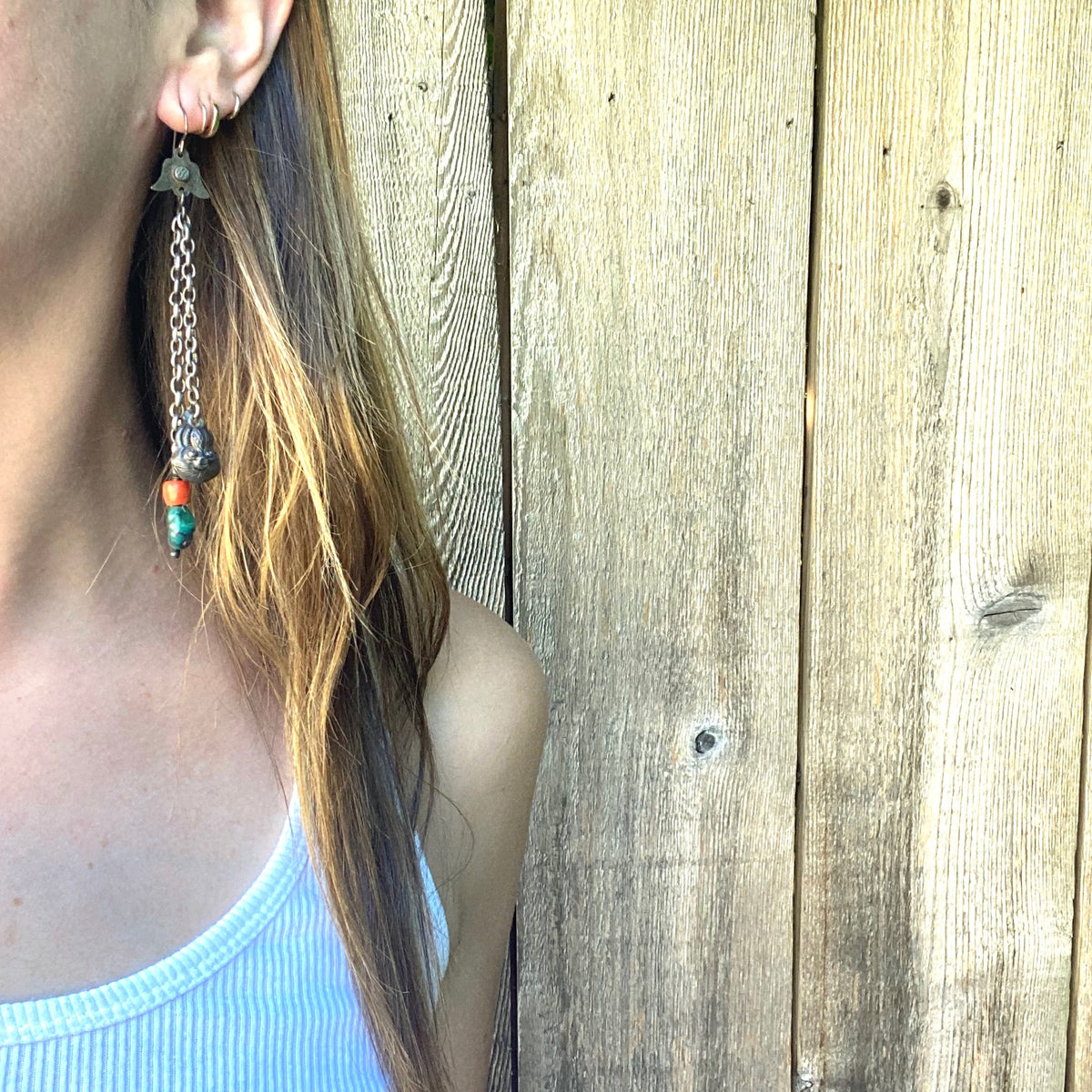 Antique Chinese Silver & Bead Earrings