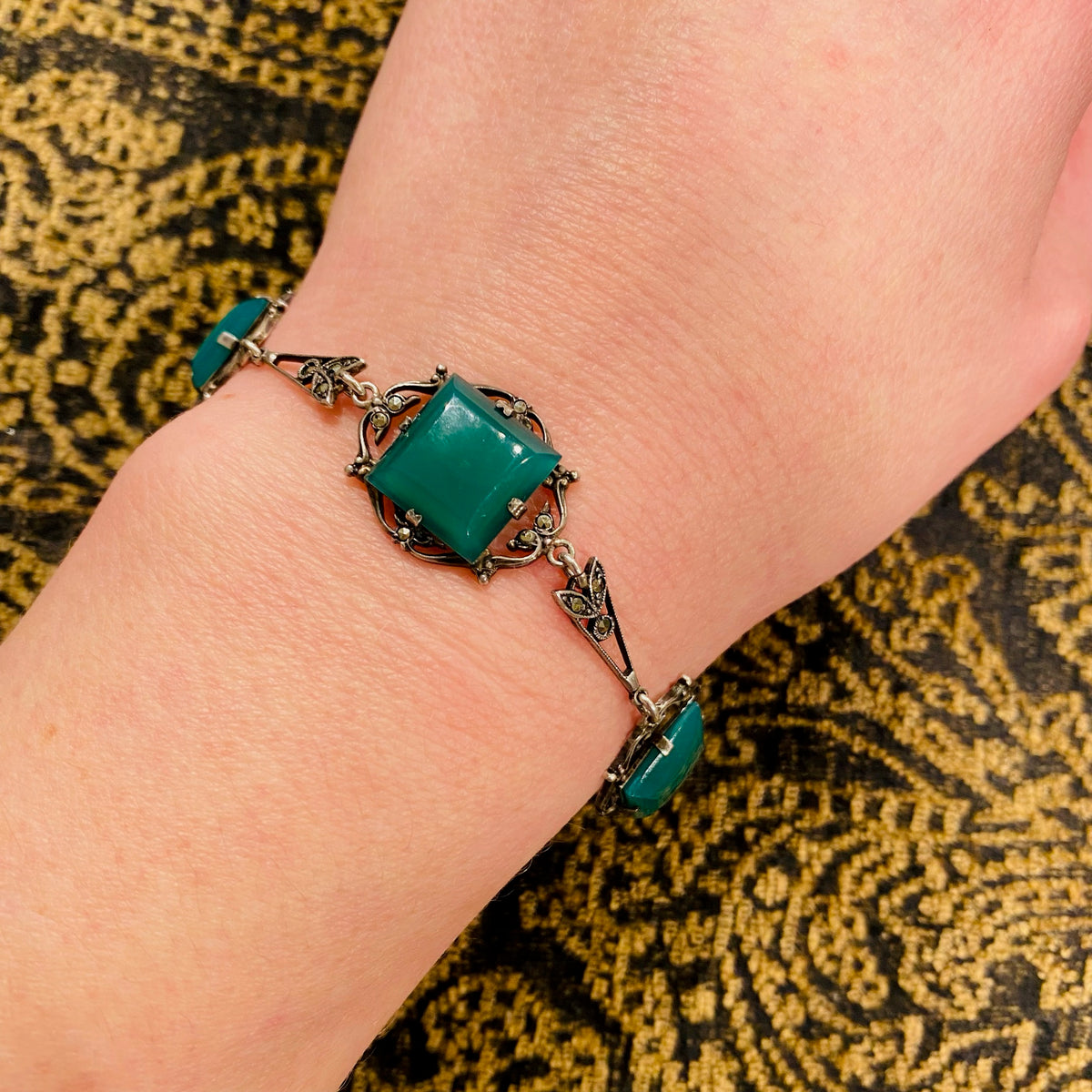 Marcasite Art Deco Chrysoprase Bracelet