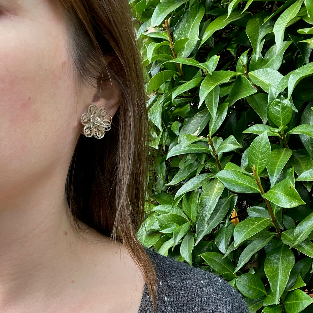 Filigree Flower Earrings in Mexican Silver