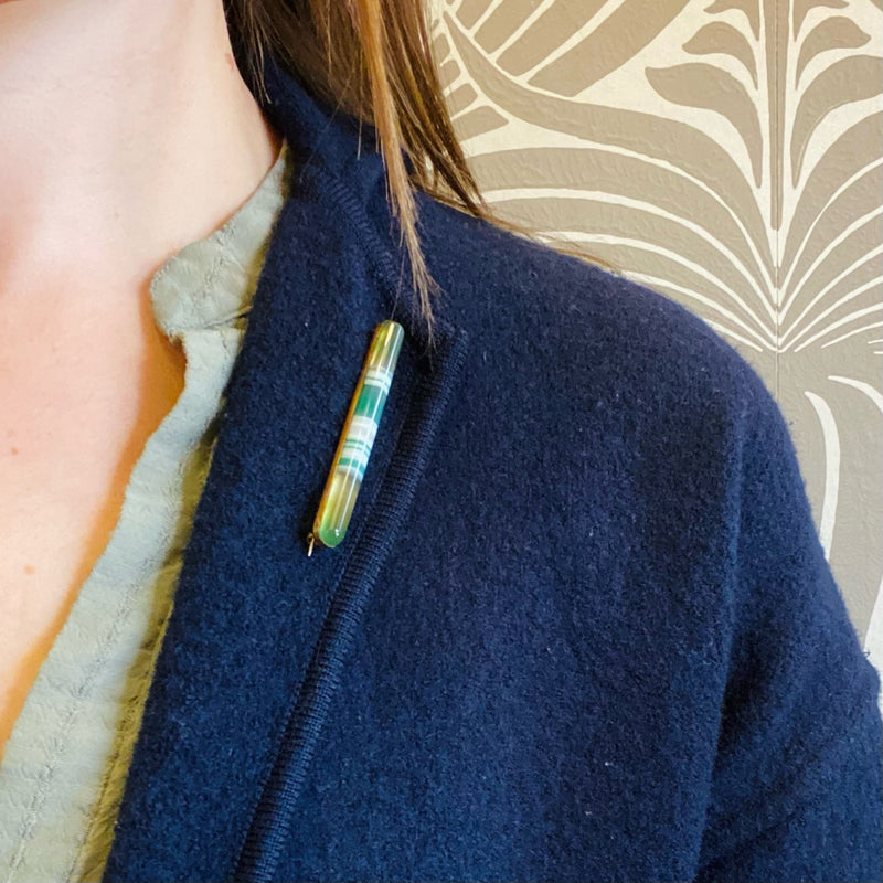 Green & White Banded Agate Victorian Bar Pin