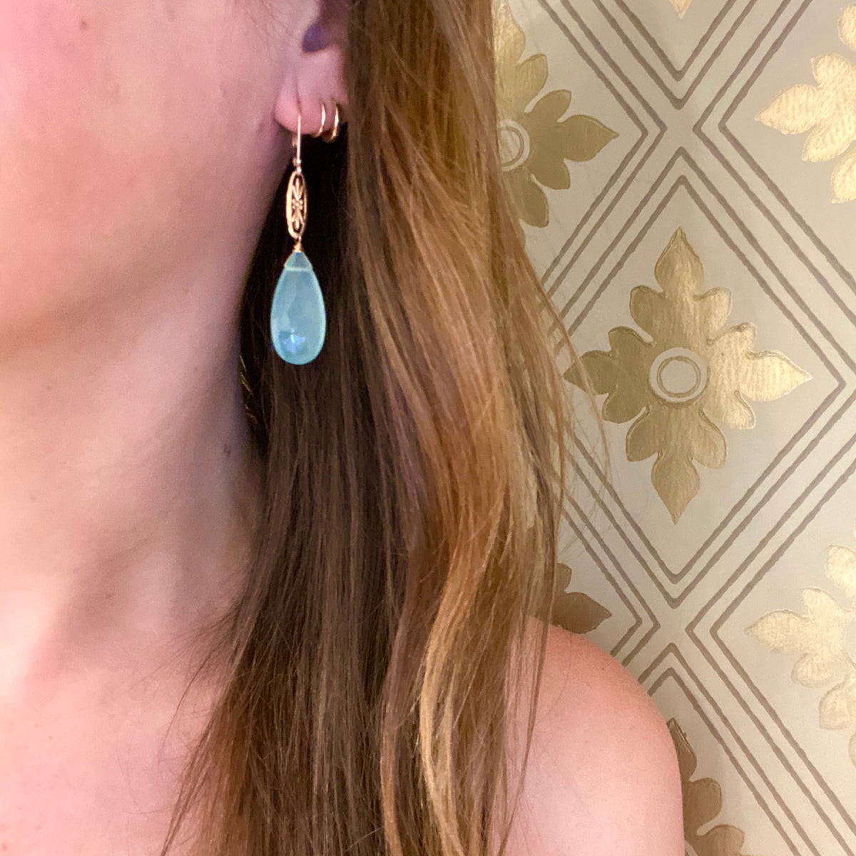 Marché Pendant Drop Earrings in Rose Gold with Chalcedony by brunet