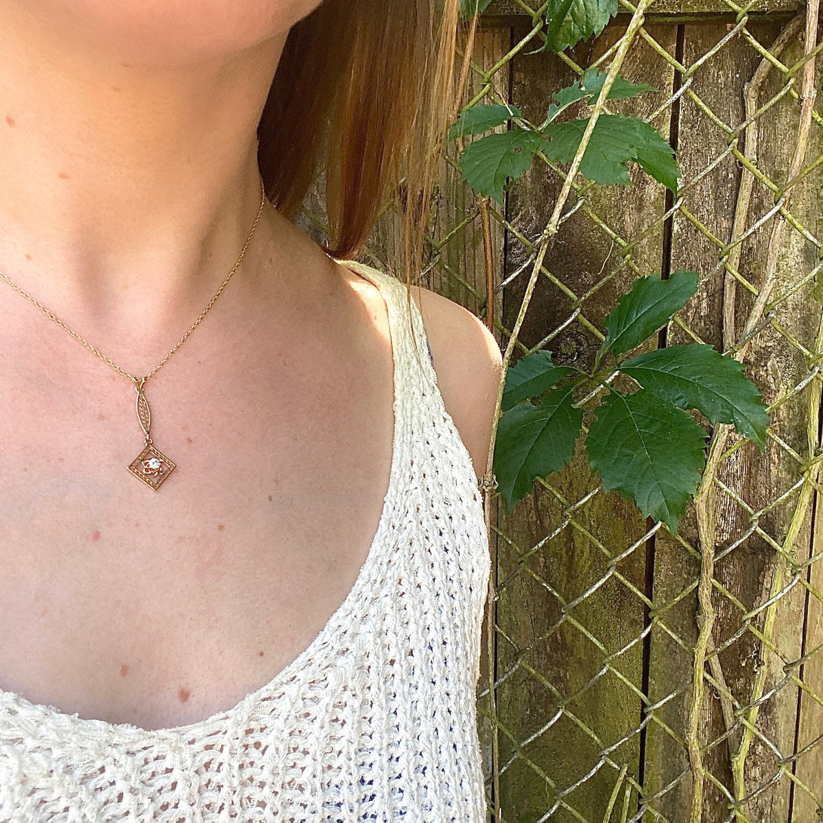Lacy Filigree Gold and Diamond Lavaliere
