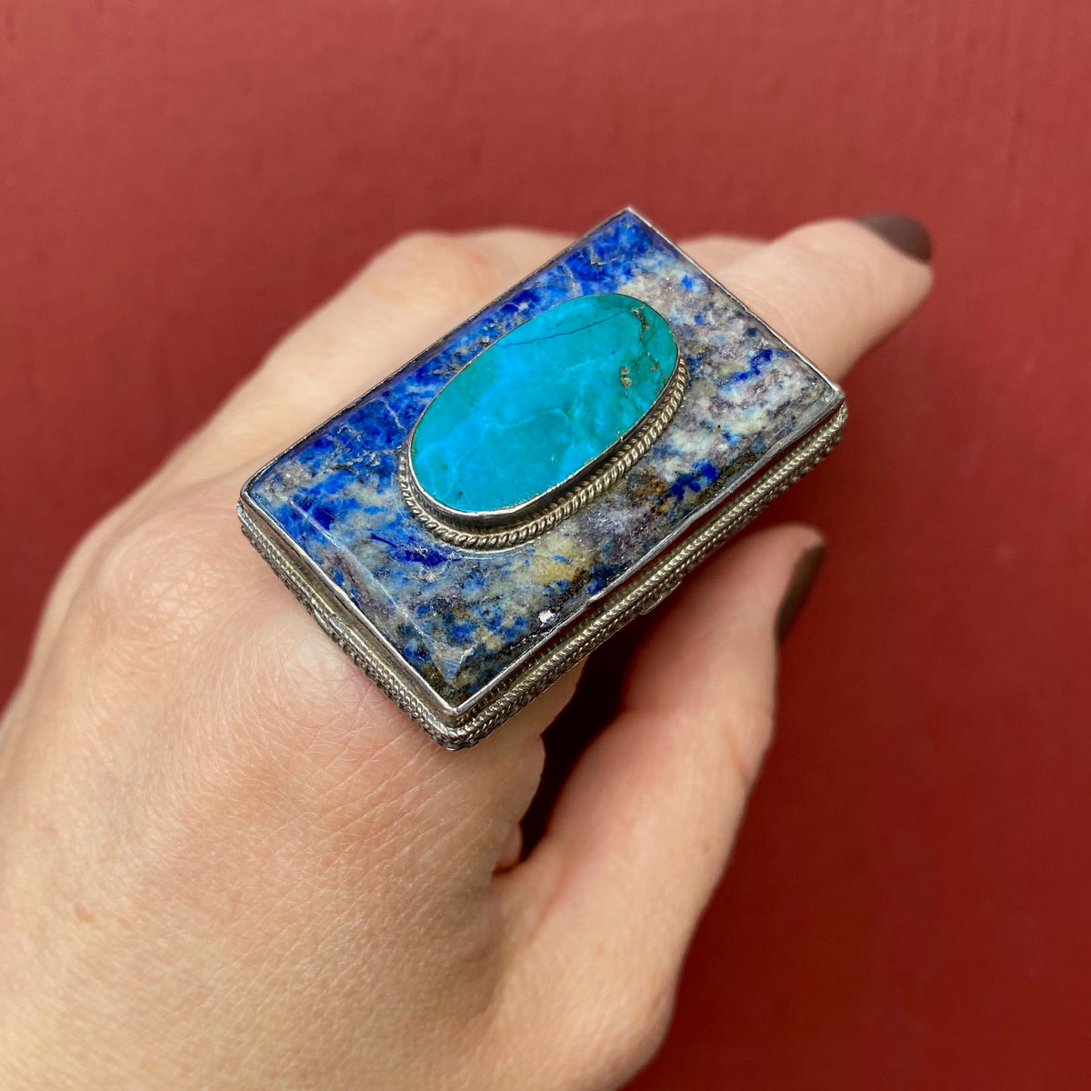 Bold Sodalite and Turquoise Sterling Ring