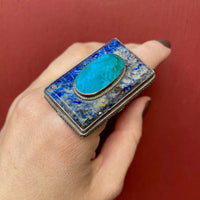 Bold Sodalite and Turquoise Sterling Ring