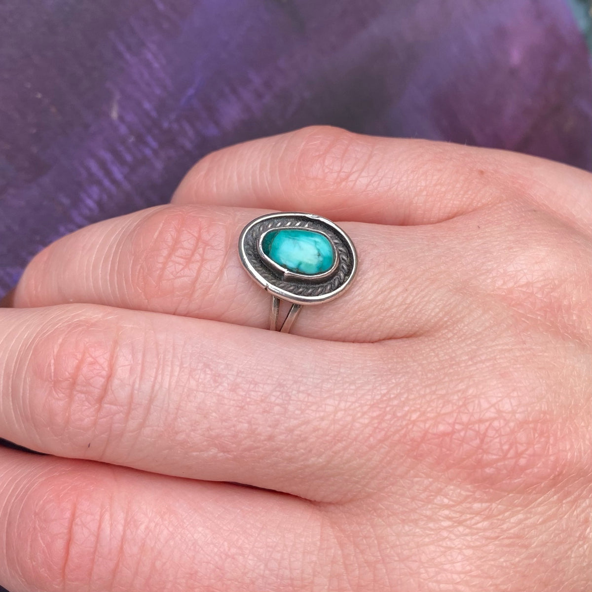 Summery Blue Turquoise in Vintage Silver Ring