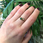 Antique Crossover Ring with Old Mine Diamond and Emerald