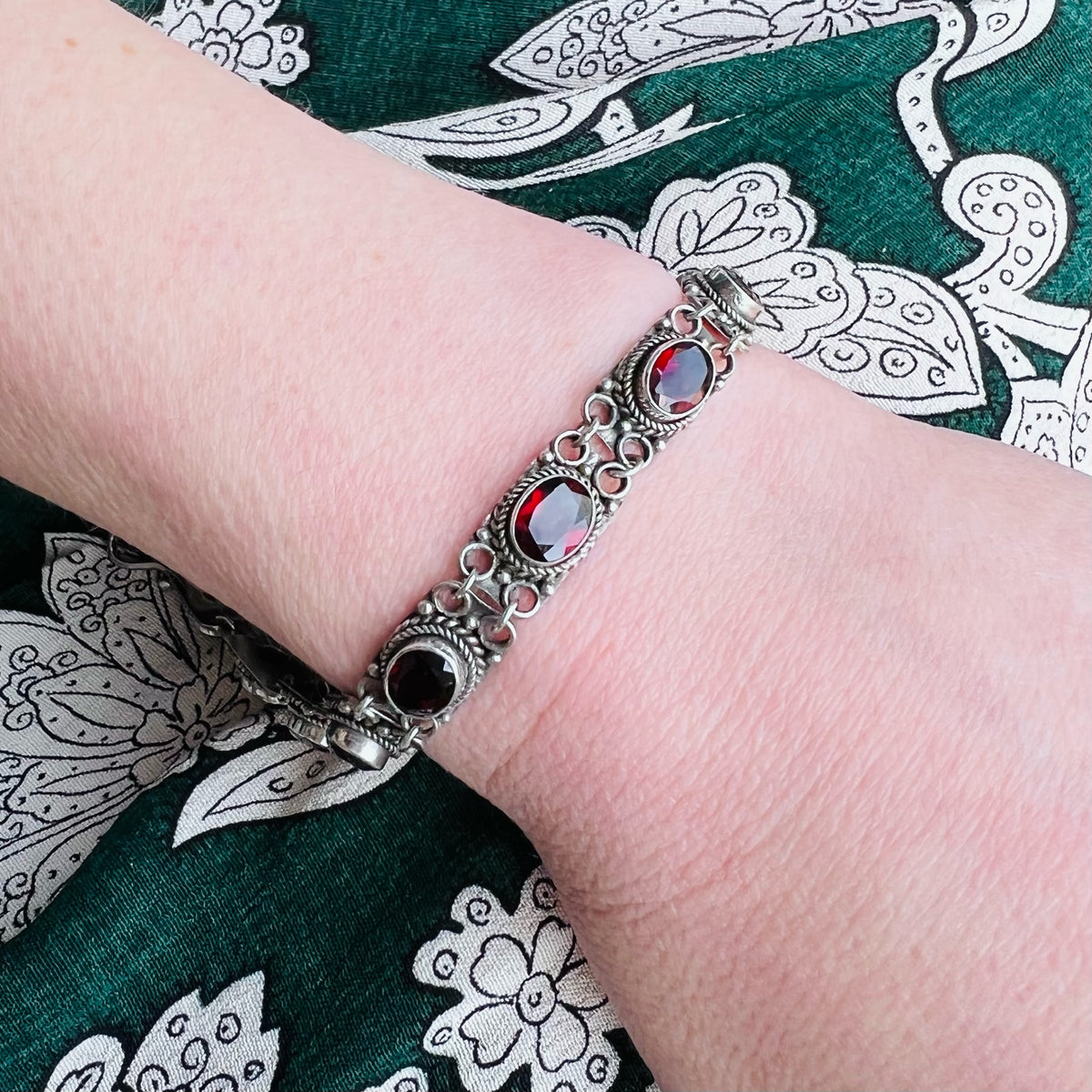 Romantic Garnet Set Sterling Silver Bracelet