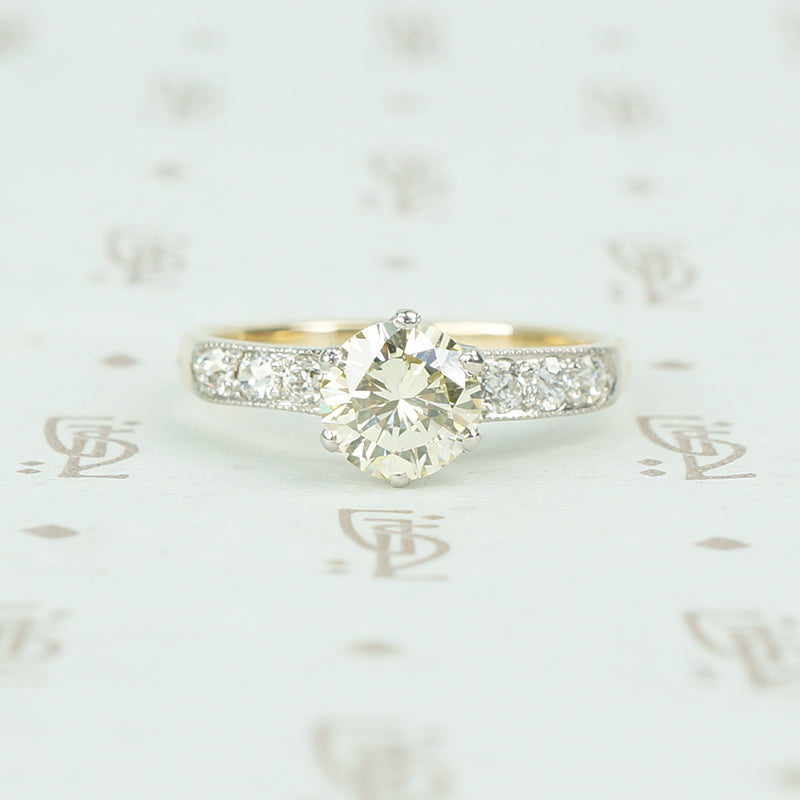 2 tone platinum and yellow gold vintage diamond engagement ring