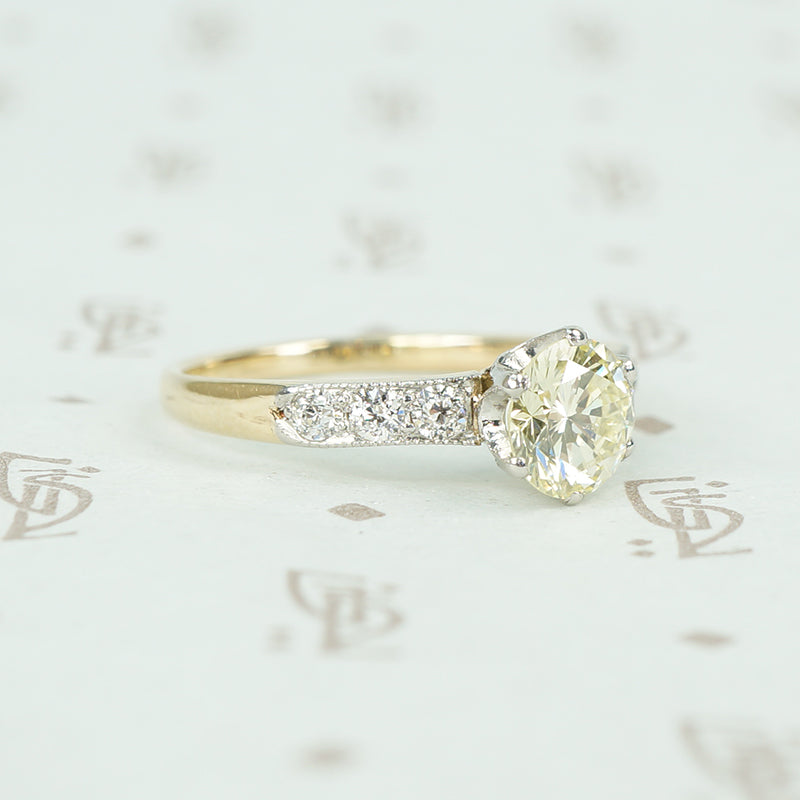 2 tone platinum and yellow gold vintage diamond engagement ring