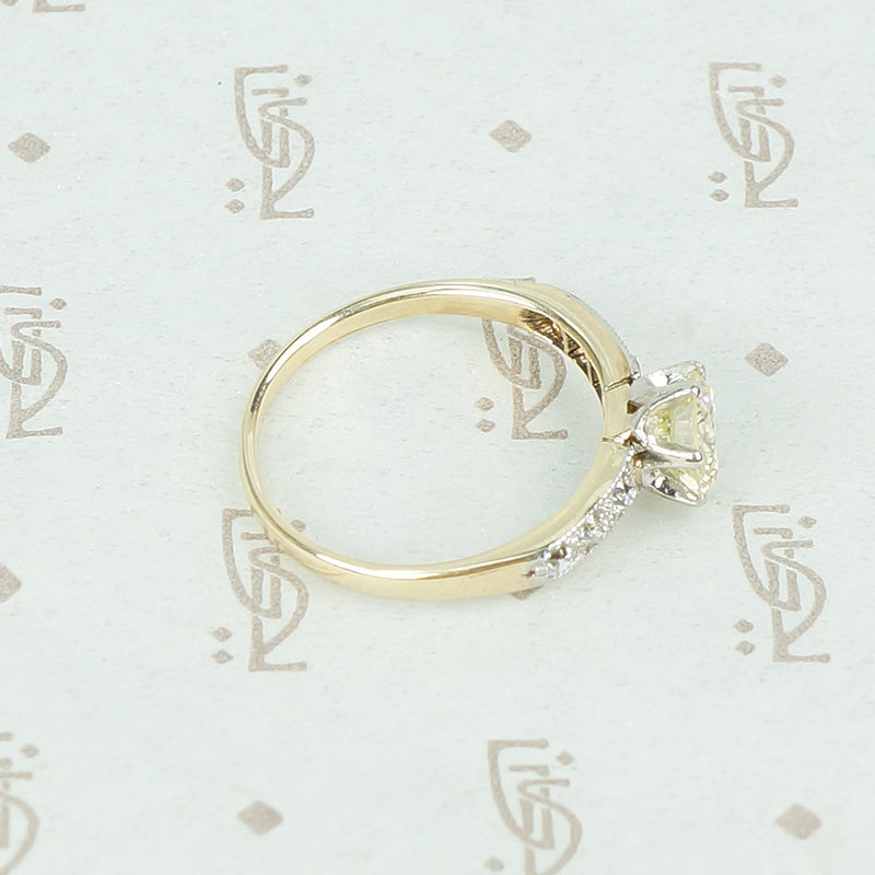 2 tone platinum and yellow gold vintage diamond engagement ring side view