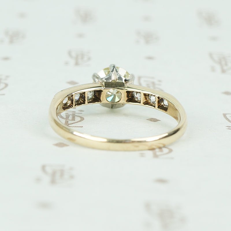 2 tone platinum and yellow gold vintage diamond engagement ring back view