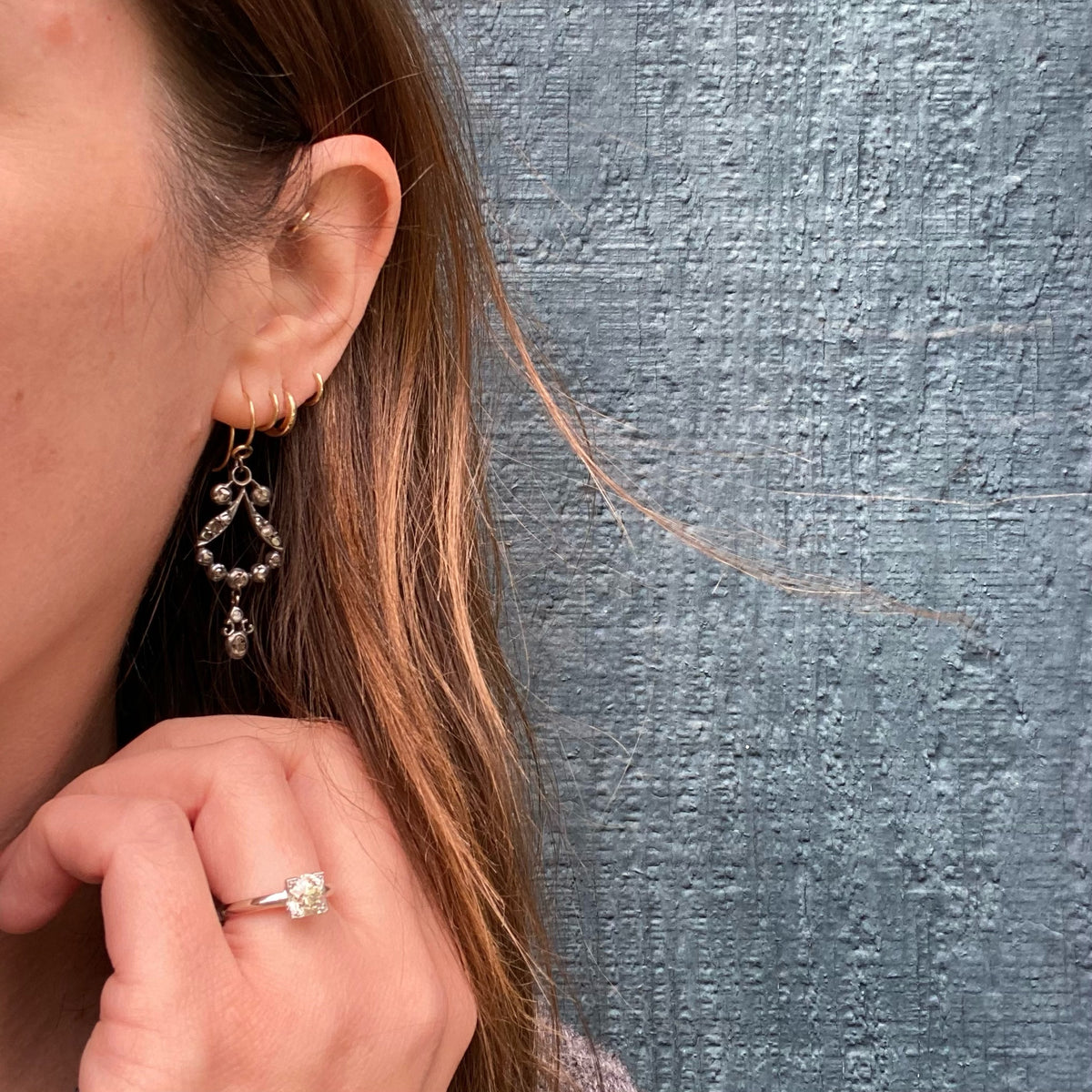 Glittering Rose Cut Diamonds in Gossamer Silver Earrings