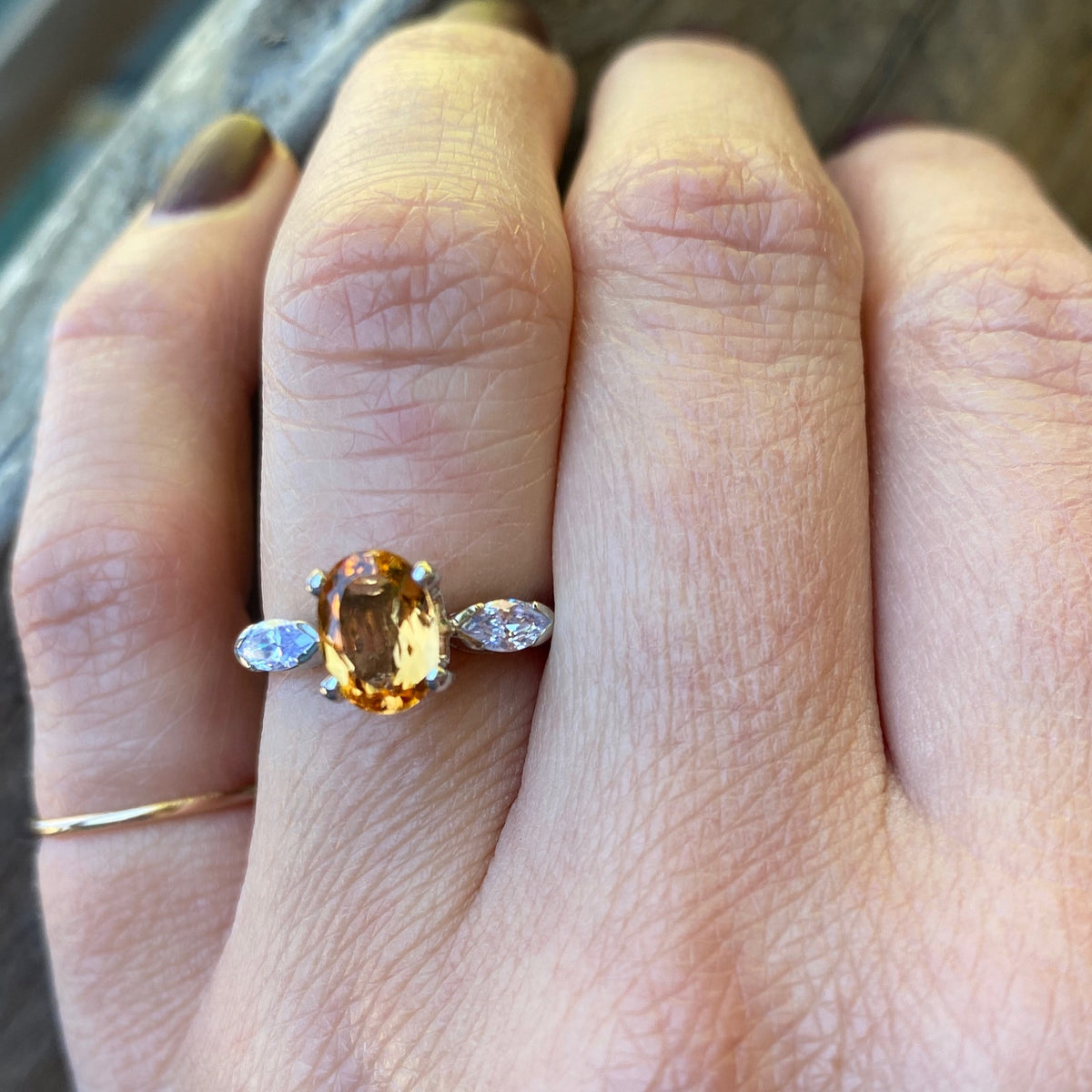 Platinum Marquise Diamond and Imperial Topaz Ring