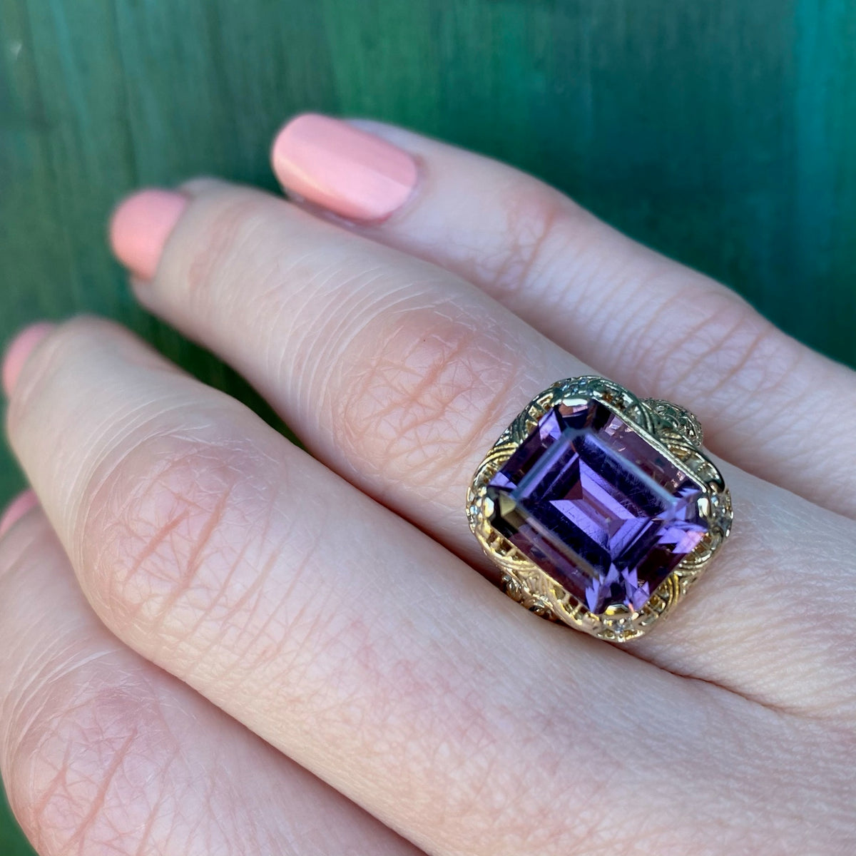 Regal Amethyst in Gold Filigree Ring