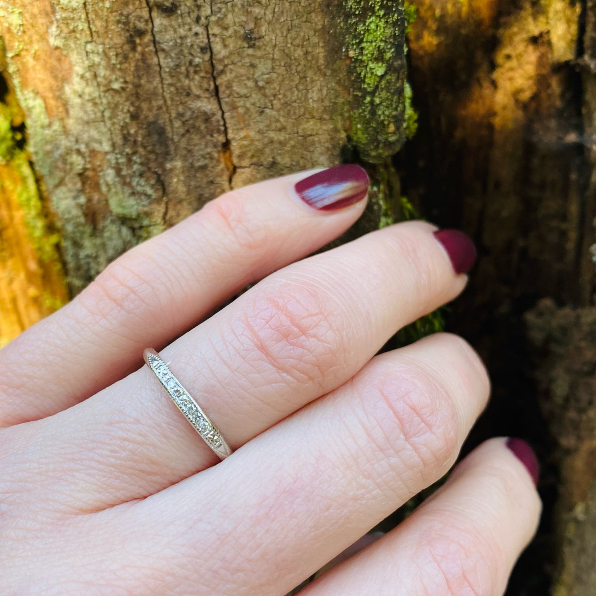 Slim Diamond & Platinum Band with Sweet Details