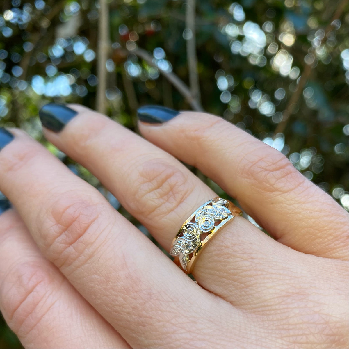 Romantic Roses Two Tone NOS Wide Diamond Band