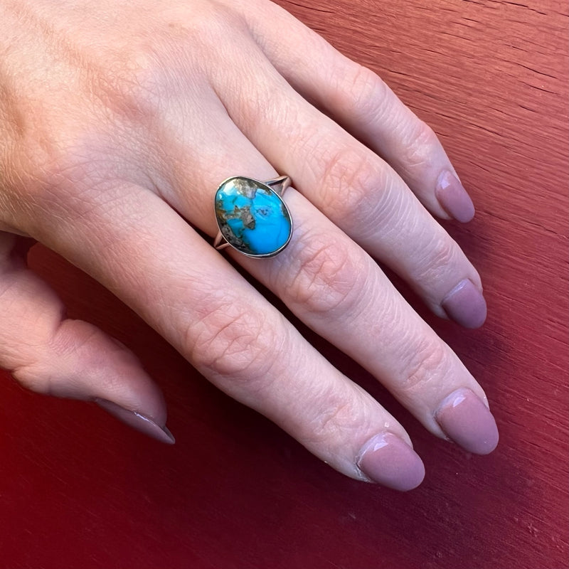 Deep Waters Turquoise in Simple Silver Bezel Ring