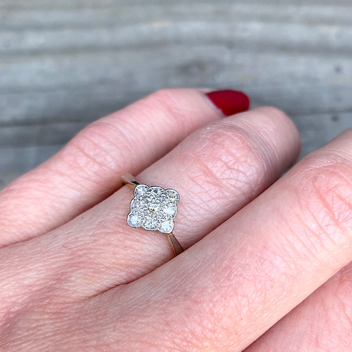 Scalloped Square Diamond Ring