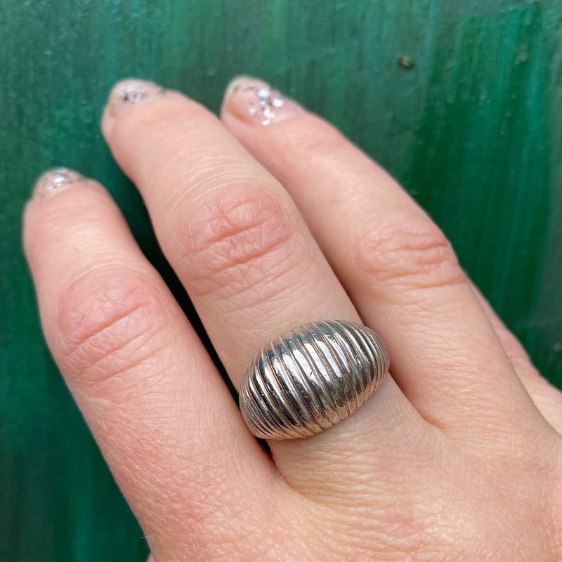 Edgy Domed Sterling Silver Ring