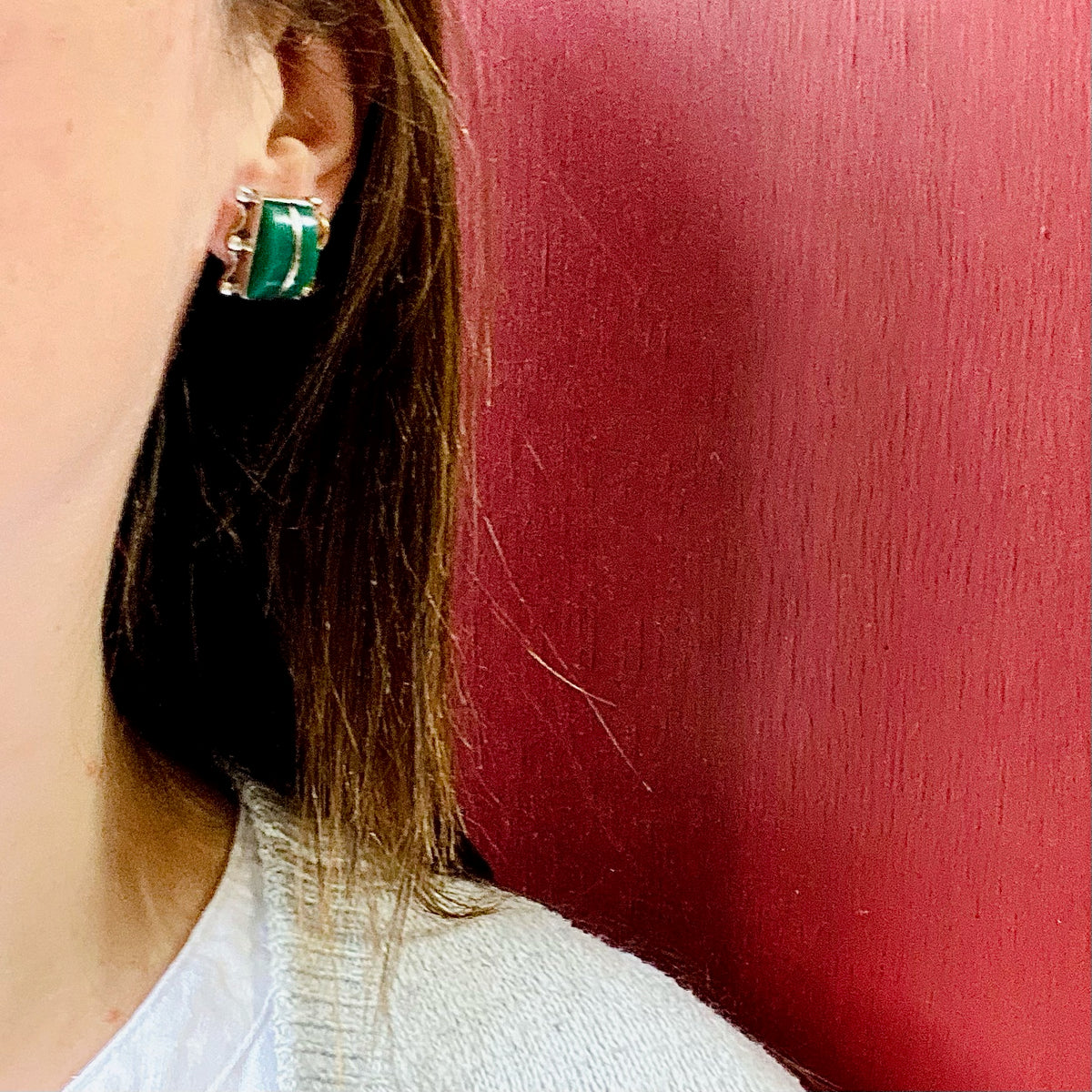 Mexican Sterling Silver & Green Onyx Earrings