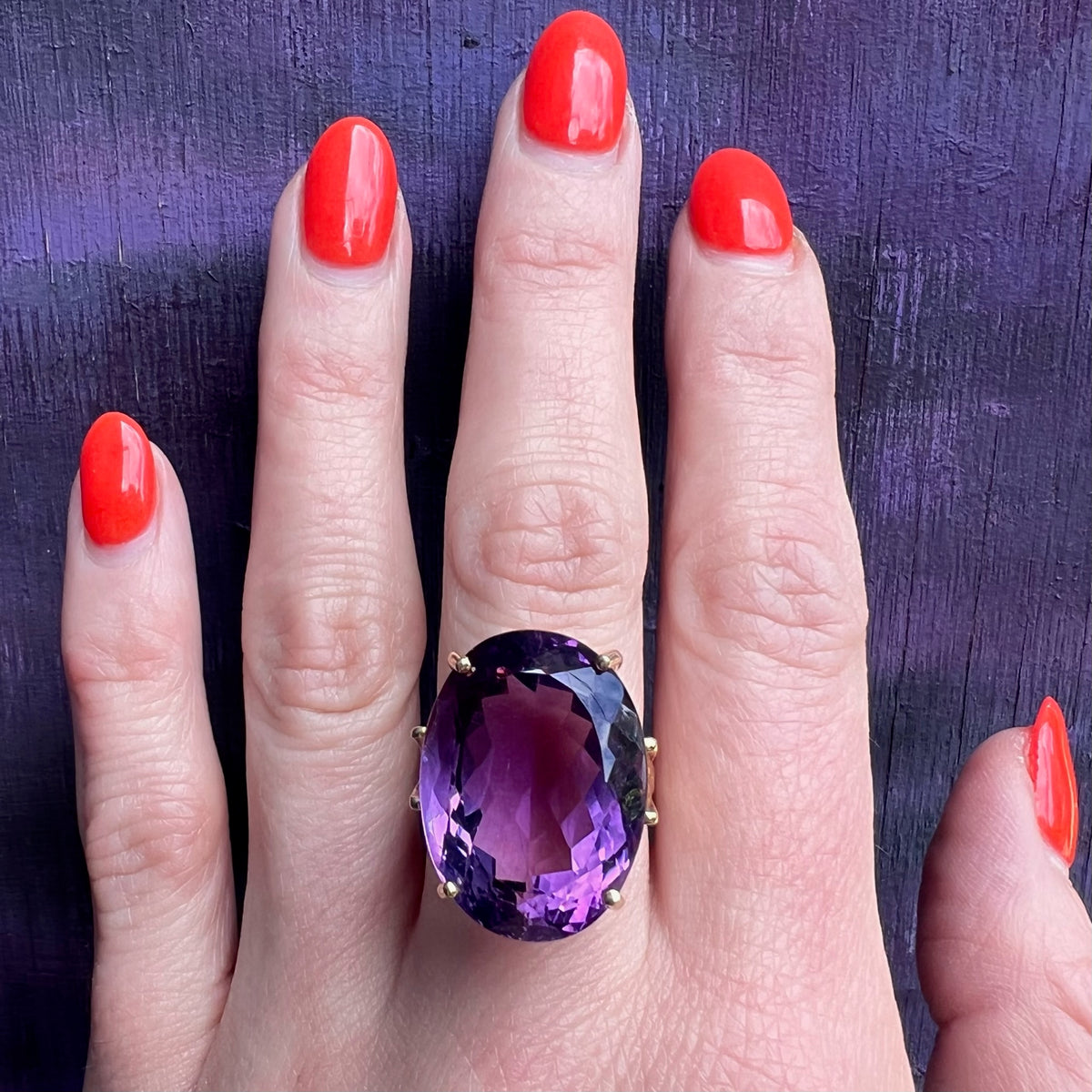 Big Bold Amethyst in Airy Gold Ring