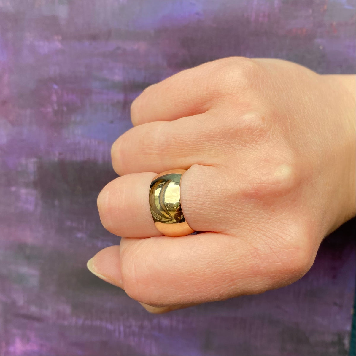 Wide Half Round Vintage Gold Wedding Band