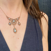 Exquisite Antique Aquamarine Filigree Necklace